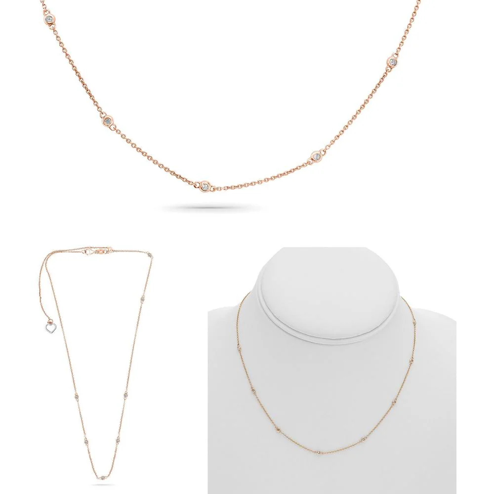 Roman & Jules - 14K Rose Gold Round Diamond Necklace - 0.21 Carat Total Diamond Weight
