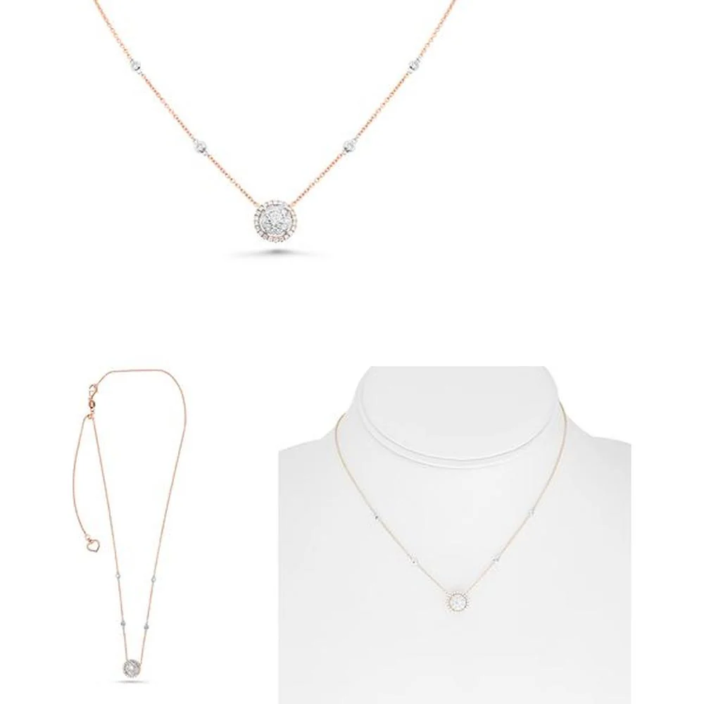 Roman & Jules - 14K Rose Gold Round Diamond Necklace with Cluster Design - 0.44 Carat Total Diamond Weight