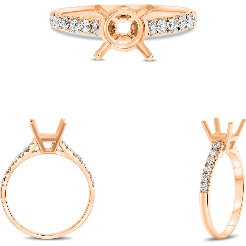 Roman & Jules - 14K Rose Gold Round Diamond Ring with French Pave Setting - 0.32 Carat Total Diamond Weight