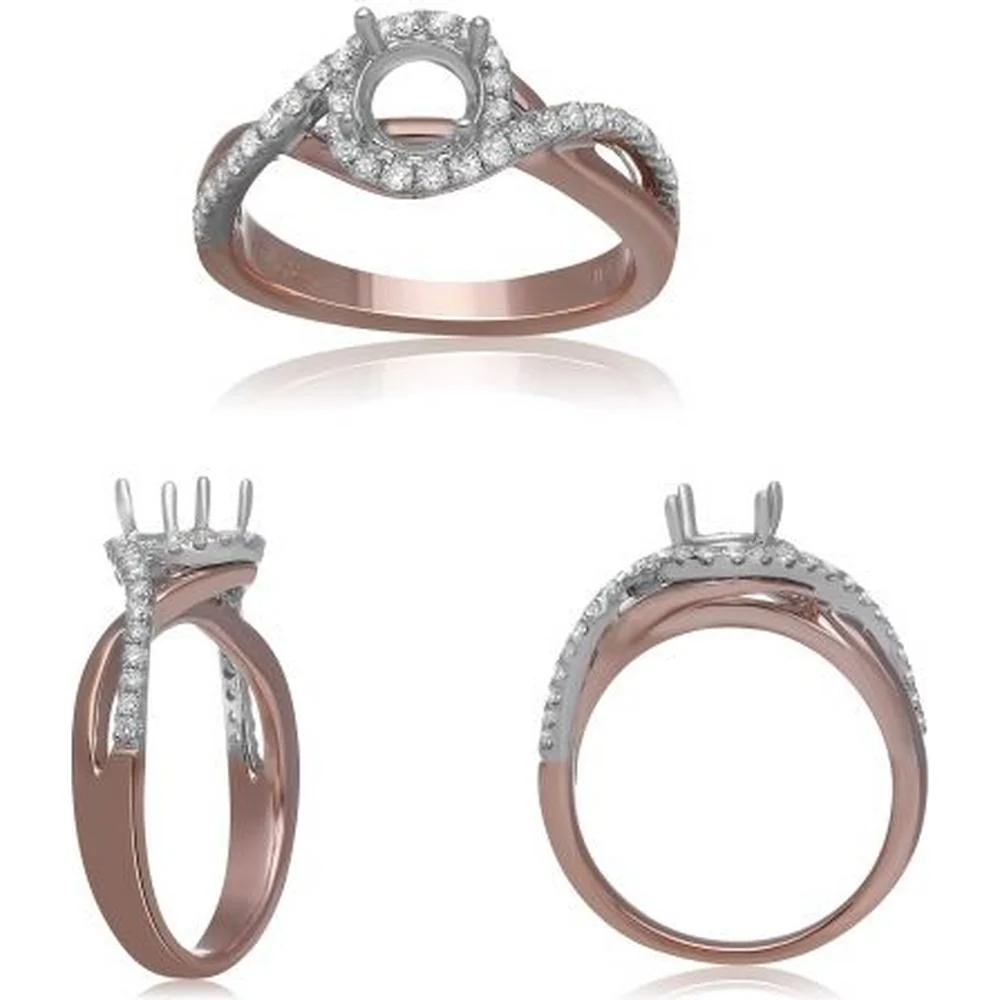 Roman & Jules - 14K Rose Gold Round Diamond Ring with Halo and Twist Shank Design - 0.30 Carat Total Diamond Weight