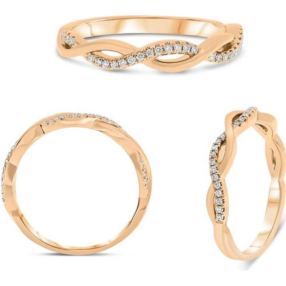 Roman & Jules - 14K Rose Gold Round Diamond Ring with Micropavé Setting - 0.10 Carat Total Diamond Weight
