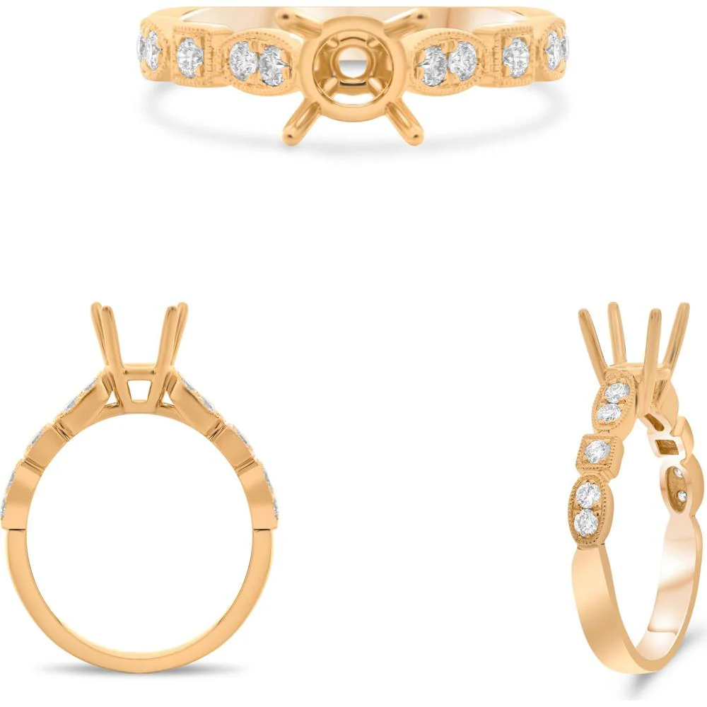 Roman & Jules - 14K Rose Gold Round Diamond Ring with Prong Set Round Diamonds - 0.27 Carat Total Diamond Weight
