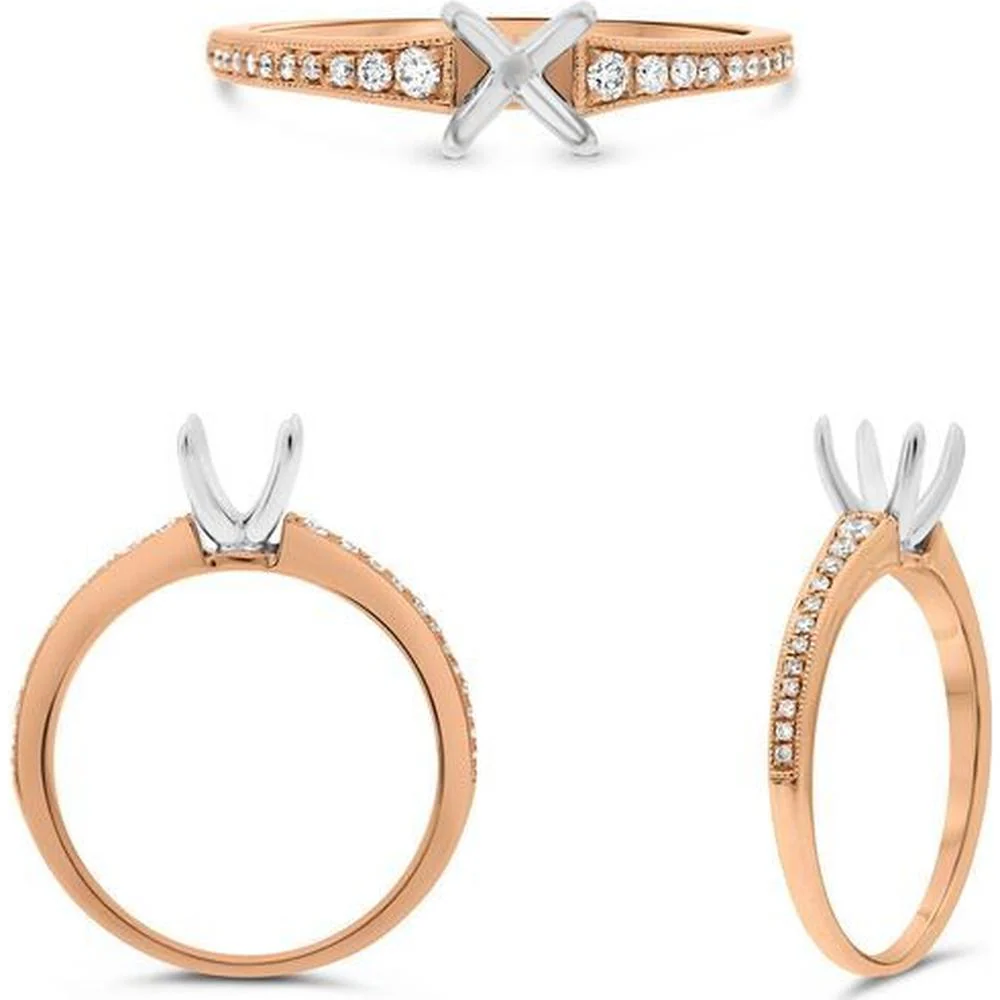 Roman & Jules - 14K Rose Gold Round Diamond Ring with Tapered Shank - 0.13 Carat Total Diamond Weight