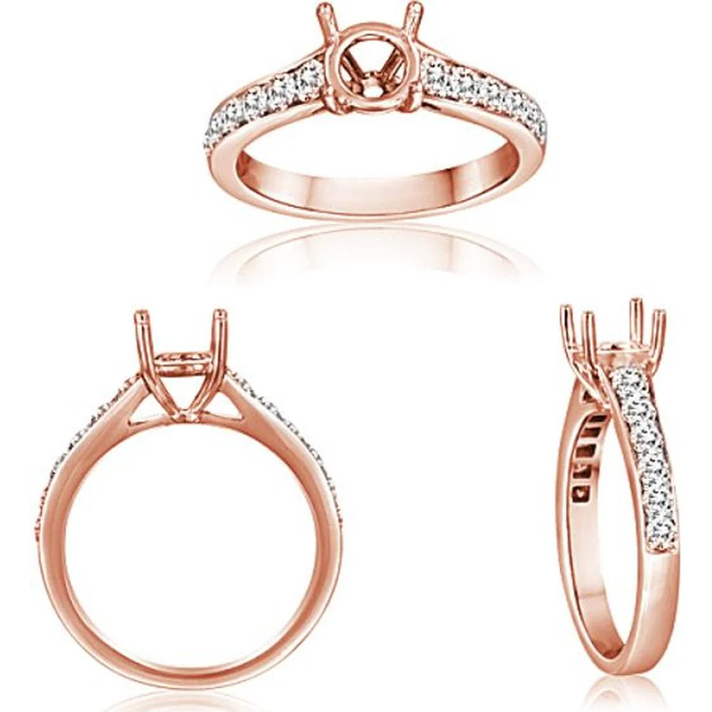 Roman & Jules - 14K Rose Gold Round Diamond Ring with Tapered Shank - 0.56 Carat Total Diamond Weight