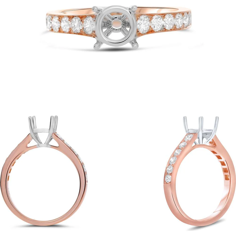 Roman & Jules - 14K Rose Gold Round Diamond Ring with Tapered Shank - 0.56 Carat Total Diamond Weight