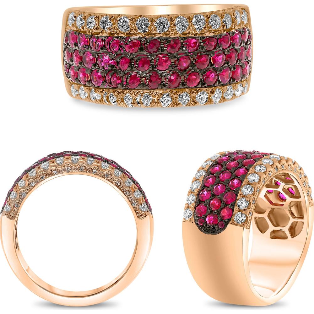 Roman & Jules - 14K Rose Gold Round Ruby Ring with Pave Diamond Accents - 1.29 Carat Total Ruby Weight