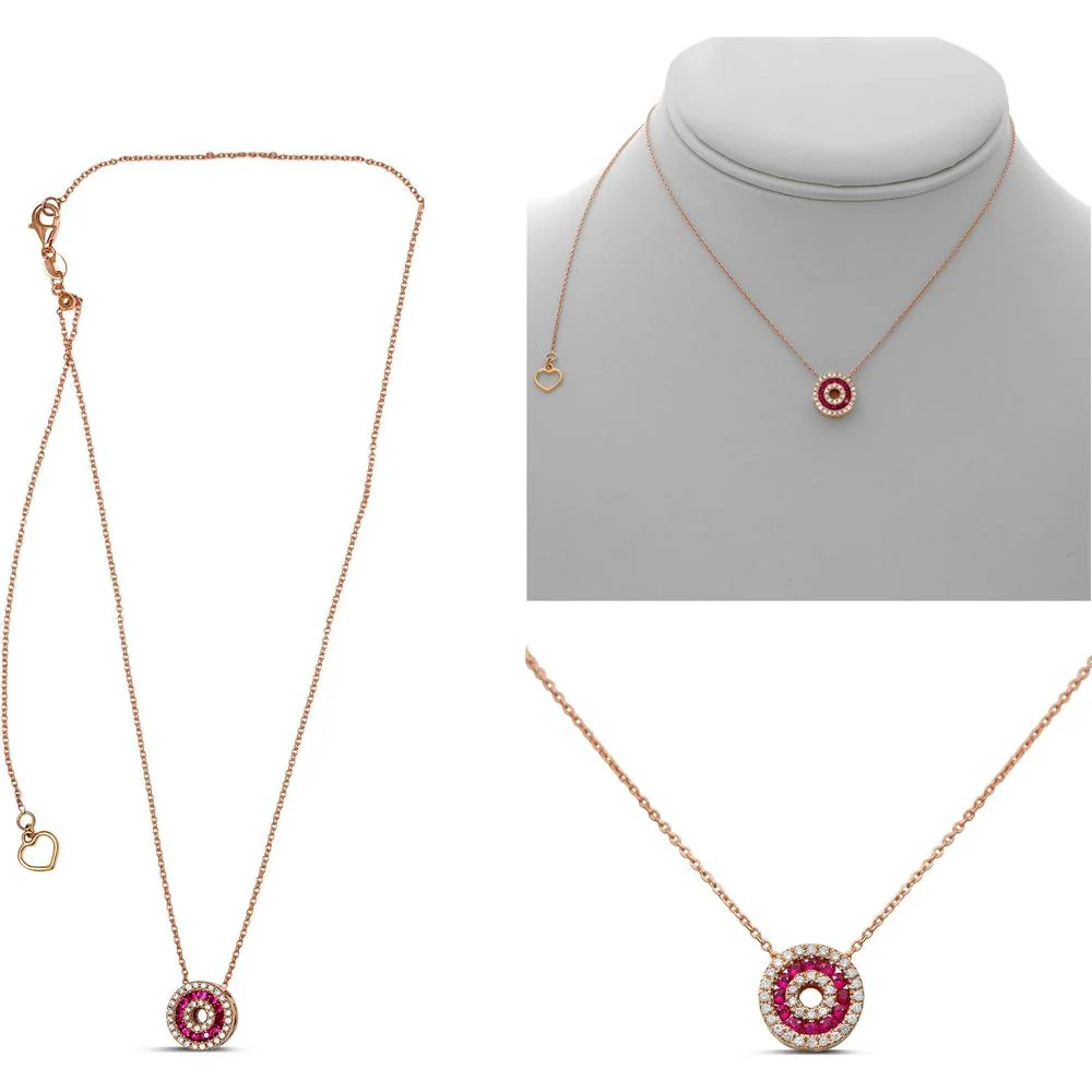 Roman & Jules - 14K Rose Gold Ruby & Diamond Open Circle Necklace - 0.28 Carat Ruby, 0.14 Carat Diamond