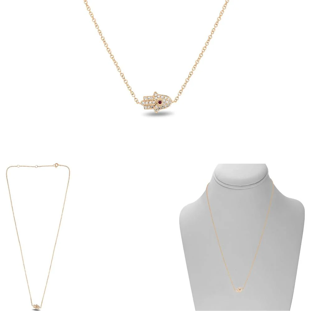 Roman & Jules - 14K Rose Gold Ruby Pendant Necklace with Round Diamonds - 0.08 Carat Total Diamond Weight