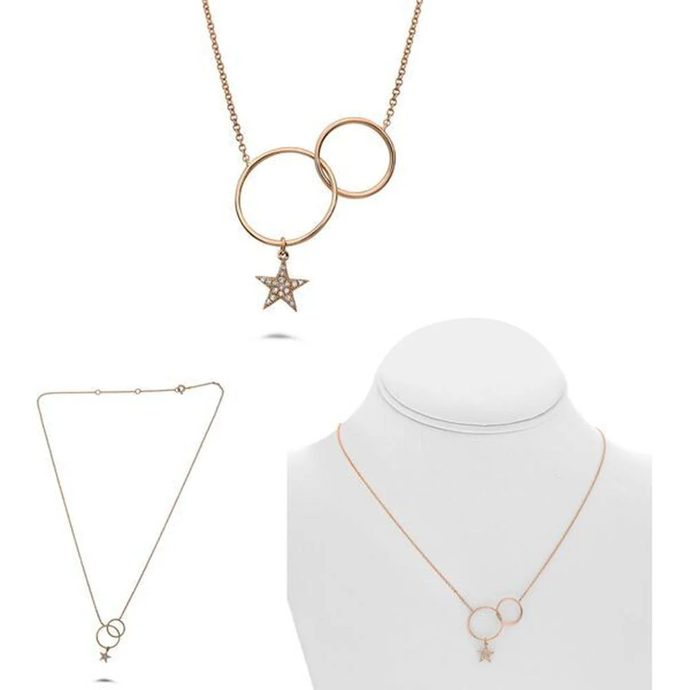 Roman & Jules - 14K Rose Gold Star Pendant Necklace with 0.04 Carat Round Diamonds