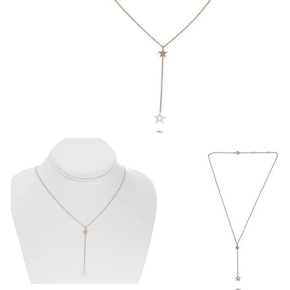 Roman & Jules - 14K Rose Gold Star Pendant Necklace with Micropavé Set Round Diamonds - 0.05 Carat Total Diamond Weight