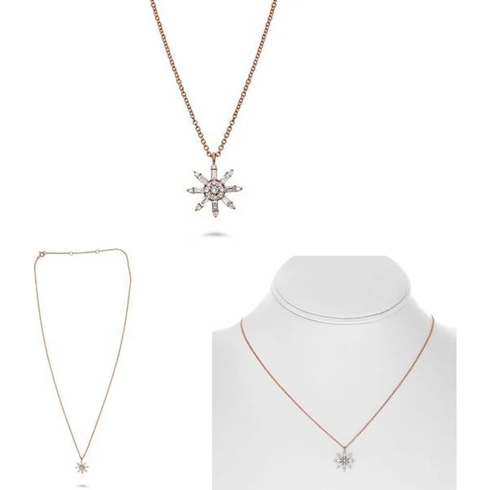 Roman & Jules - 14K Rose Gold Star Pendant Necklace with Round and Baguette Diamonds - 0.28 Carat Total Diamond Weight