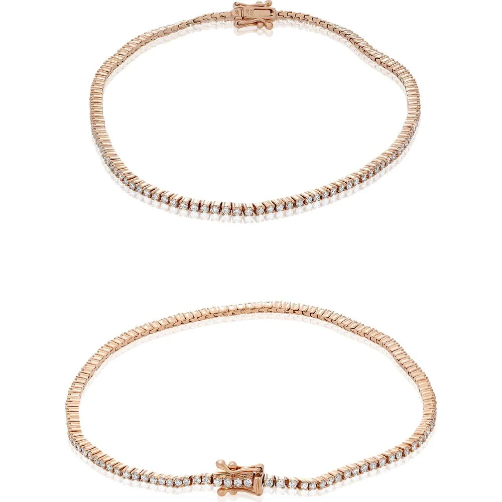 Roman & Jules - 14K Rose Gold Tennis Bracelet with Prong Set Round Diamonds - 0.85 Carat Total Diamond Weight