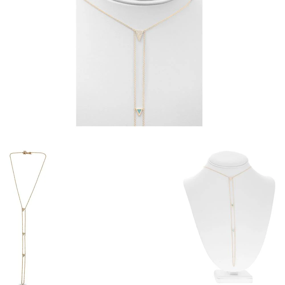 Roman & Jules - 14K Rose Gold Triple Triangle Necklace with Turquoise Quartz and Diamond Accent - 0.07 Carat Total Diamond Weight
