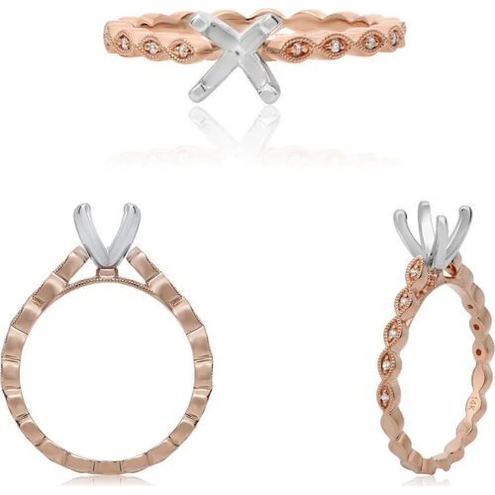 Roman & Jules - 14K Rose Gold Twist Ring with 0.03 Carat Round Diamond