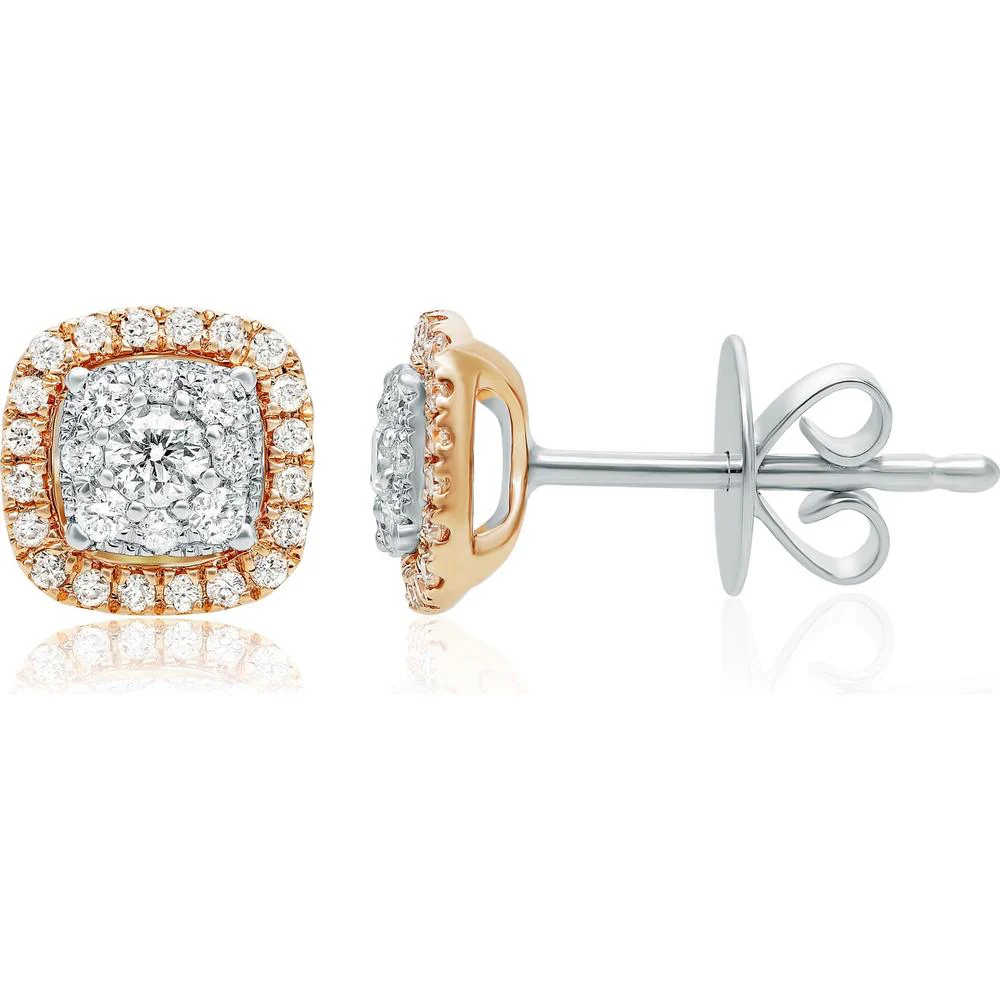 Roman & Jules - 14K White and Rose Gold Halo Diamond Stud Earrings - 0.46 Carat Total Diamond Weight