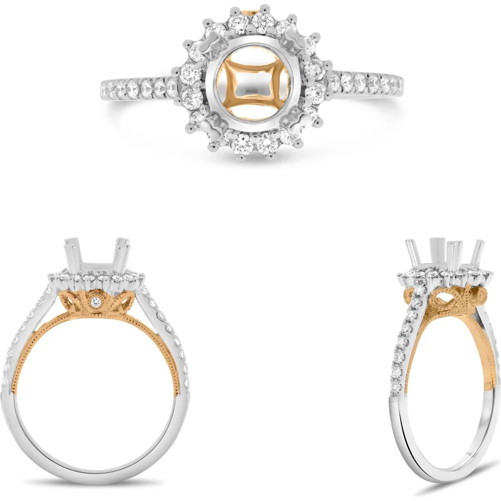 Roman & Jules - 14K White & Rose Gold Halo Ring with 0.36 Carat Round Diamond