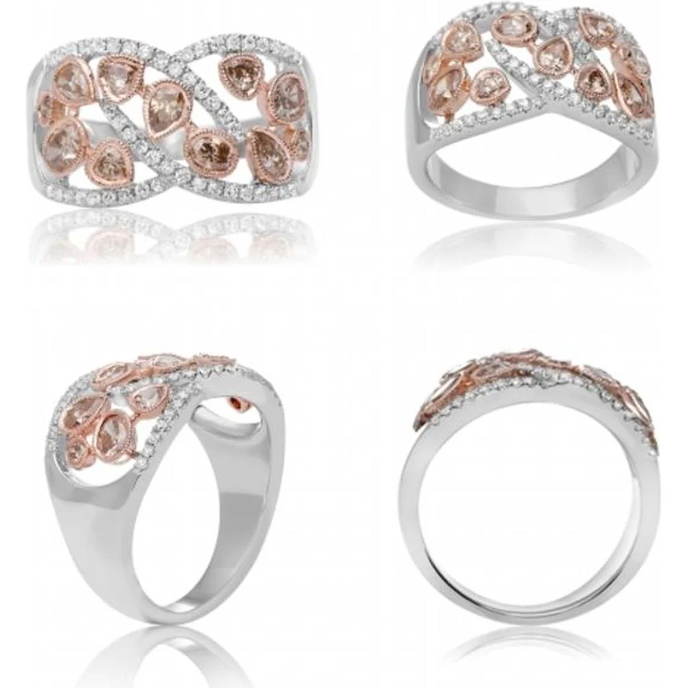 Roman & Jules - 14K White and Rose Gold Mixed Shape Champagne Diamond Ring - 1.03 Carat Total Diamond Weight