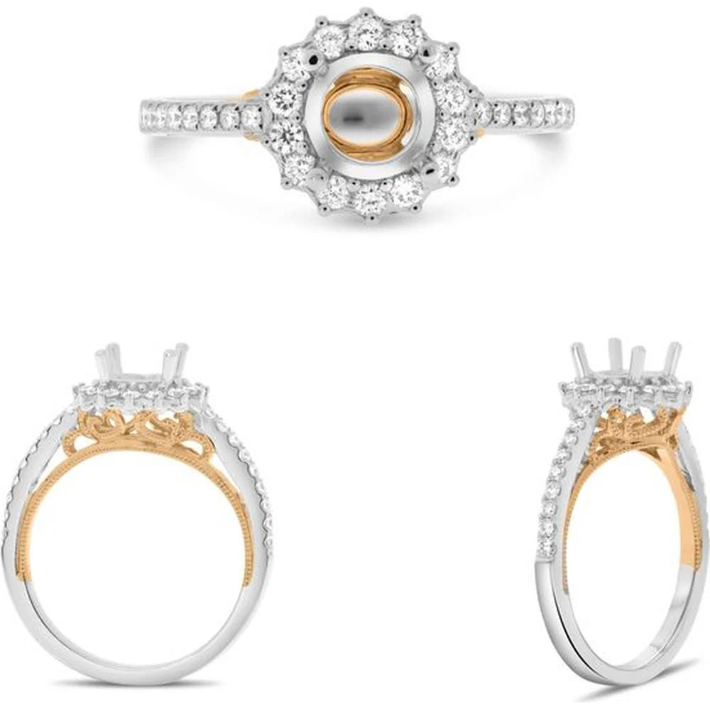 Roman & Jules - 14K White and Rose Gold Round Diamond Halo Engagement Ring Setting - 0.40 Carat Total Diamond Weight