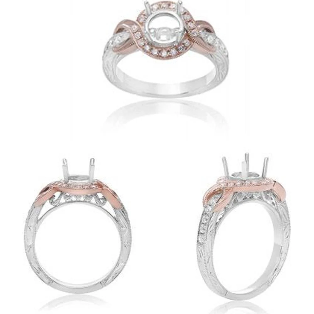 Roman & Jules - 14K White and Rose Gold Round Diamond Halo Ring - 0.36 Carat Total Diamond Weight