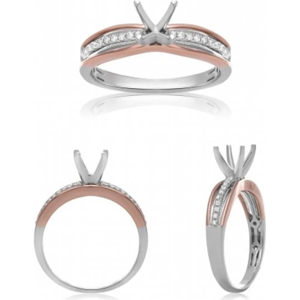 Roman & Jules - 14K White and Rose Gold Round Diamond Ring with Prong Set 0.12 Carat Total Diamond Weight