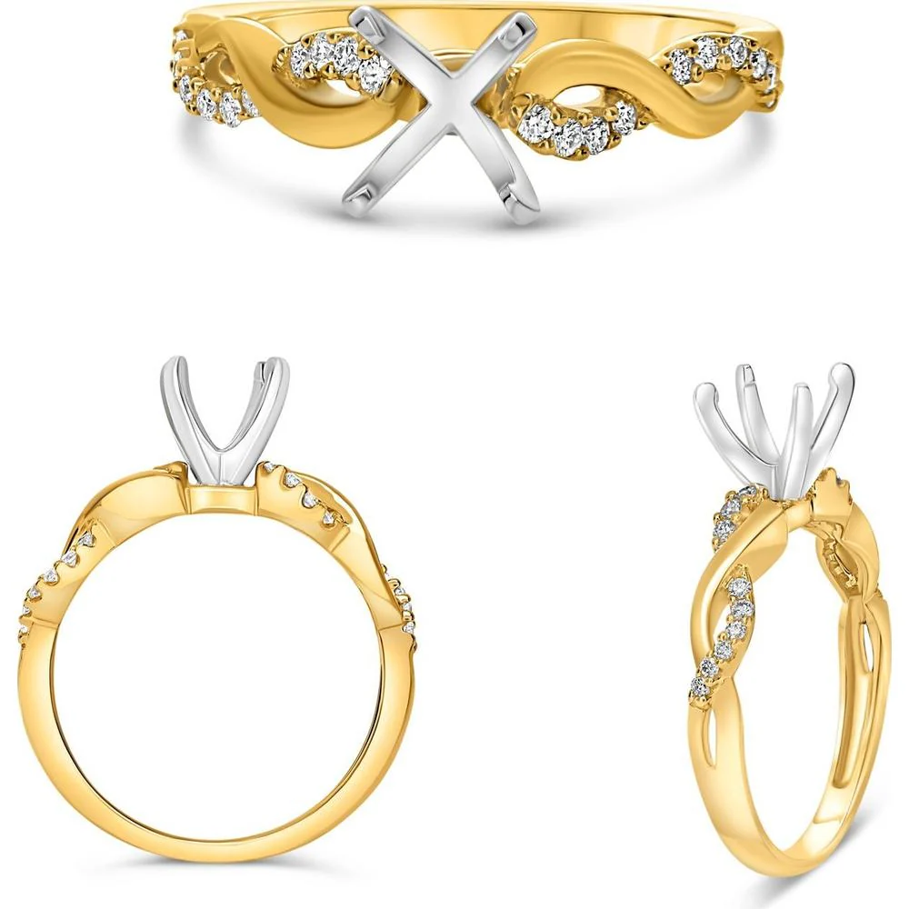 Roman & Jules - 14K White and Yellow Gold 0.15 Carat Round Diamond Twist Ring