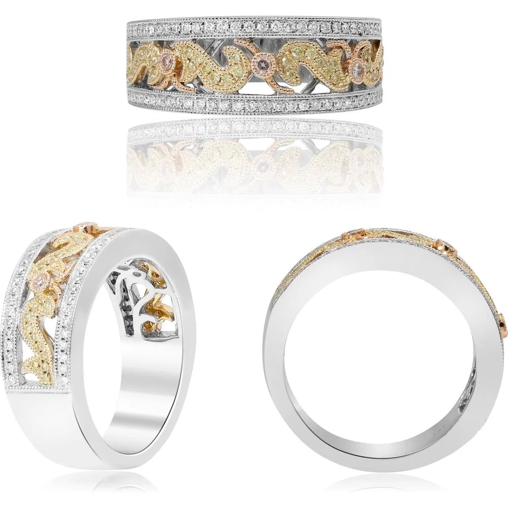 Roman & Jules - 14K White and Yellow Gold Abstract Diamond Fashion Ring with Round Diamonds - 0.37 Carat Total Diamond Weight
