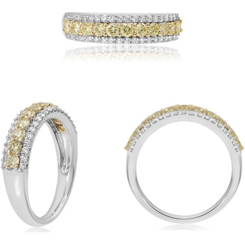 Roman & Jules - 14K White & Yellow Gold Diamond Band with Fancy Yellow and White Diamonds - 0.84 Carat Total Diamond Weight