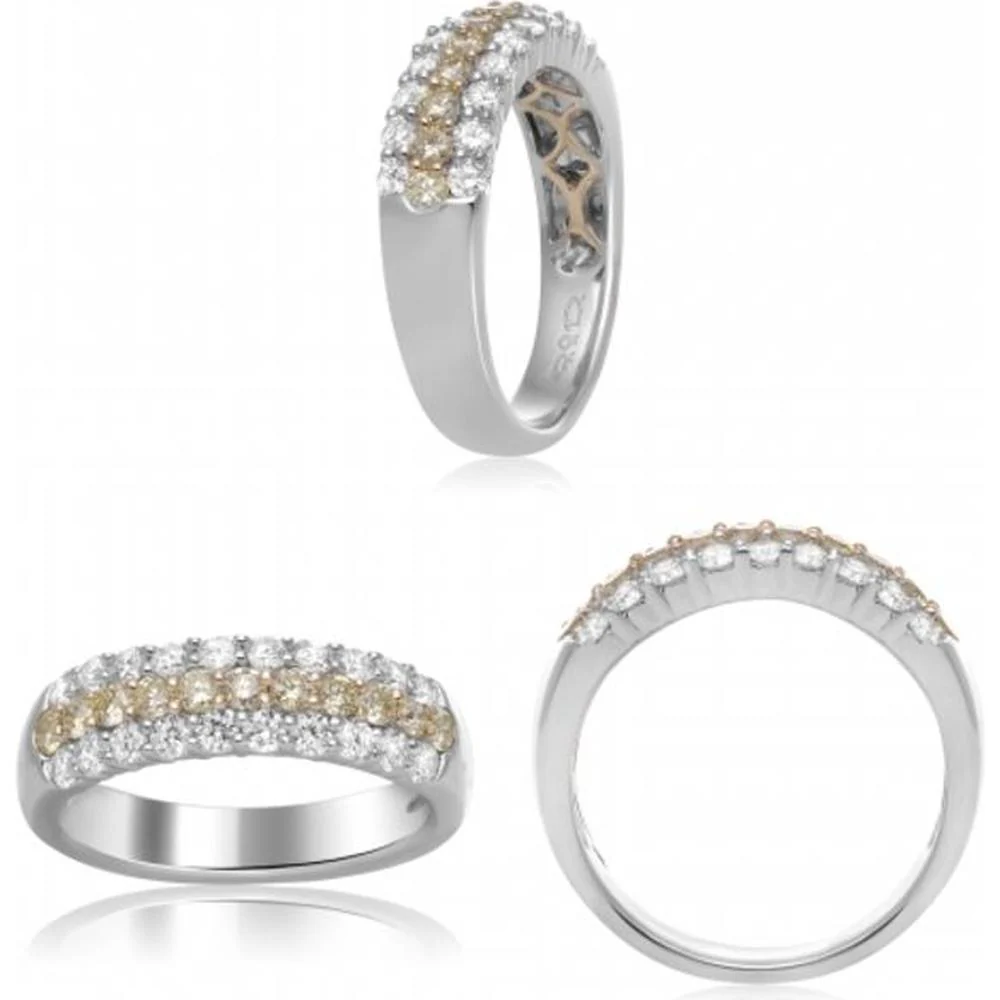 Roman & Jules - 14K White and Yellow Gold Mixed Shape Fancy Yellow and Round White Diamonds Ring - 0.99 Carat Total Diamond Weight