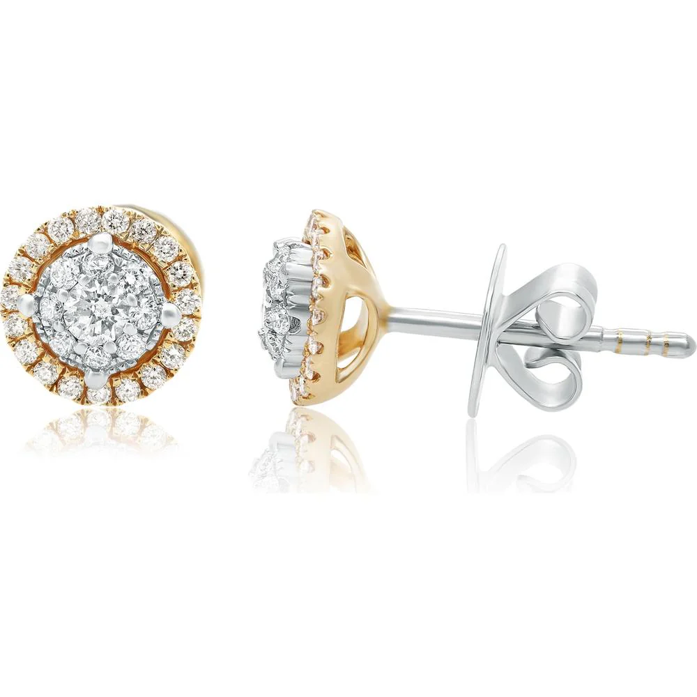 Roman & Jules - 14K White and Yellow Gold Round Diamond Stud Earrings - 0.38 Carat Total Diamond Weight