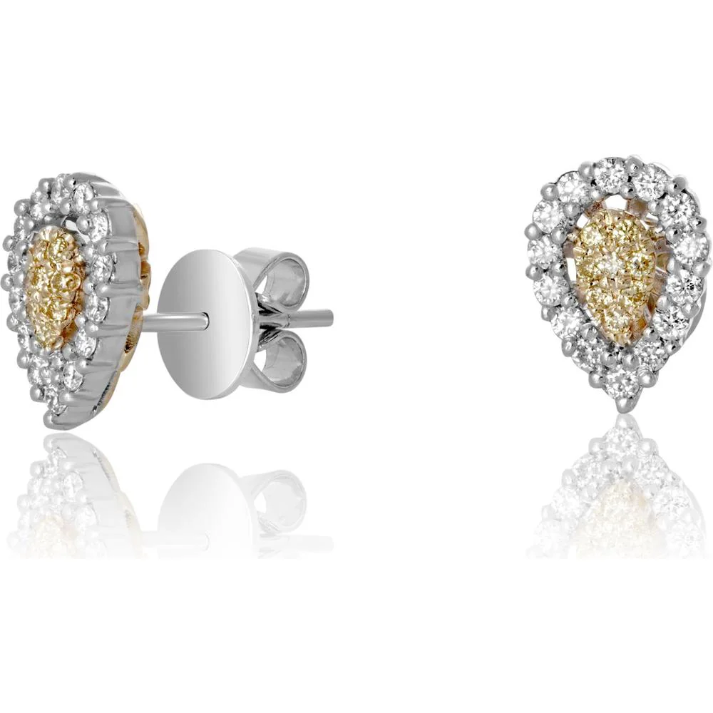 Roman & Jules - 14K White and Yellow Gold Stud Earrings with Fancy Yellow and Round Diamonds - 0.48 Carat Total Diamond Weight