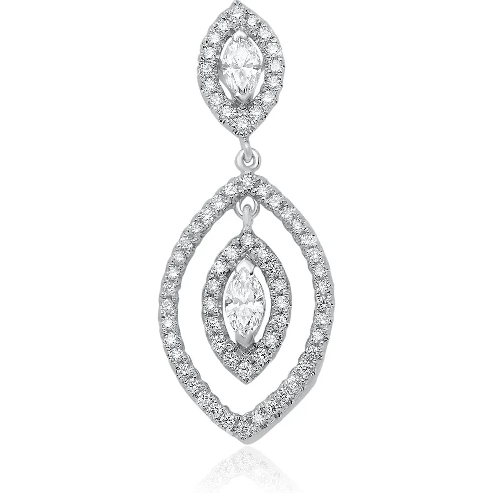Roman & Jules - 14K White Gold 1.10 Carat Total Marquise and Round Diamond Dangling Earrings