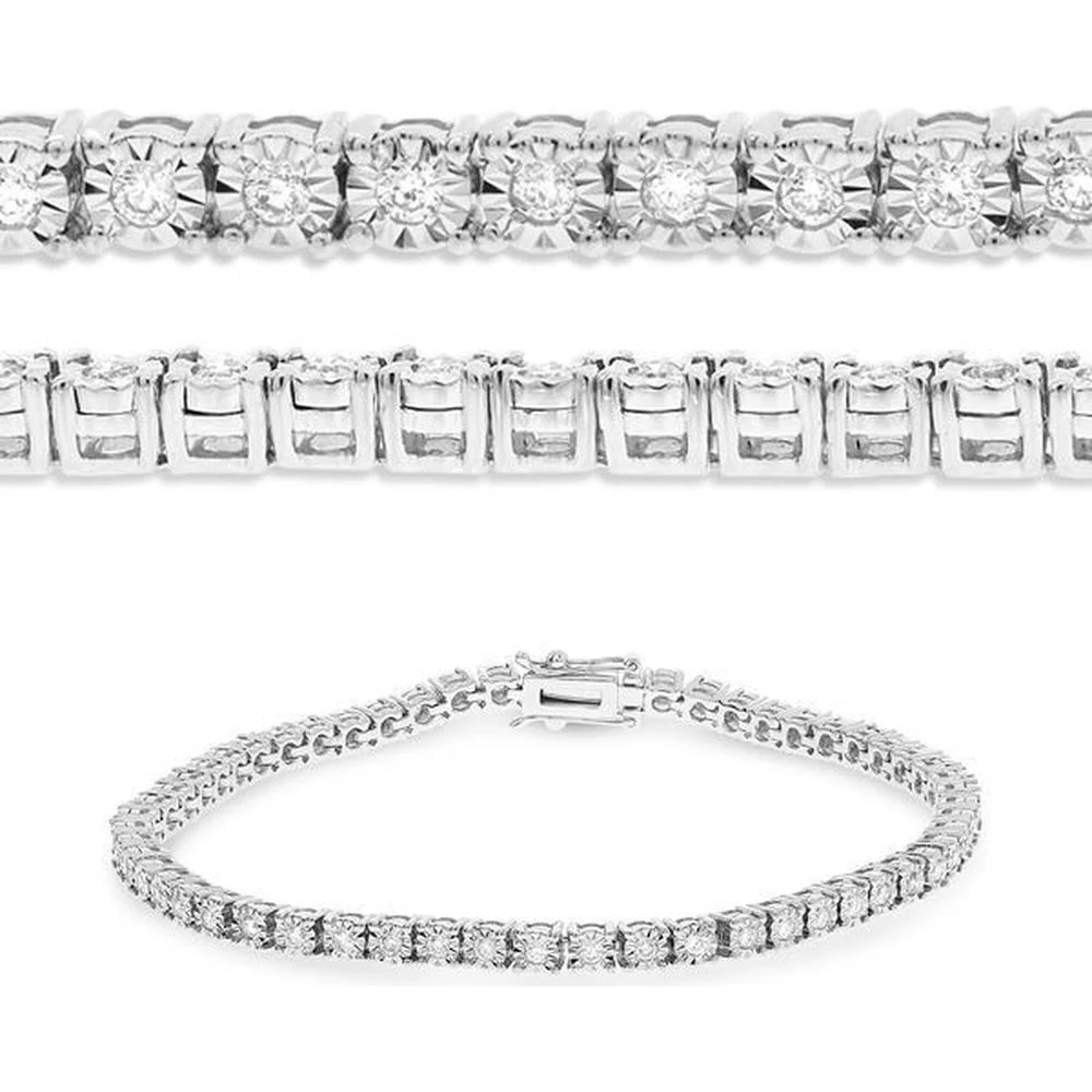 Roman & Jules - 14K White Gold 1-Carat Miracle Tennis Bracelet with Round Diamonds - 1.00 Carat Total Diamond Weight