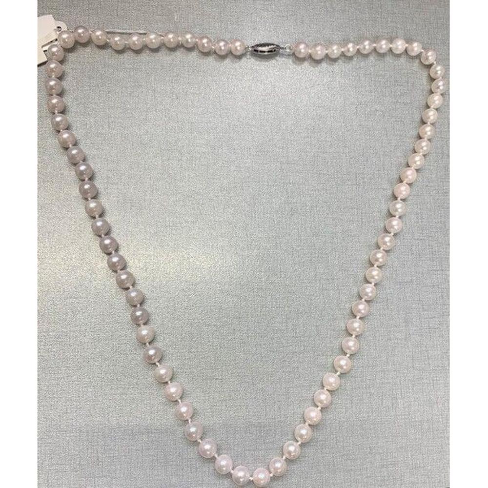 Roman & Jules - 14K White Gold 18" Japanese Cultured Pearl Necklace with Sapphire-Accented Clasp - 8.5-9.0mm Pearl Strand
