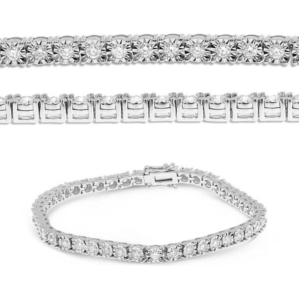 Roman & Jules - 14K White Gold 2-Carat Miracle Tennis Bracelet with Round Diamonds - 2.00 Carat Total Diamond Weight