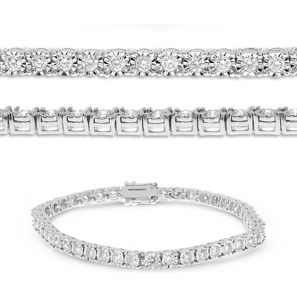 Roman & Jules - 14K White Gold 3-Carat Tennis Bracelet with Round Diamonds - Miracle Setting