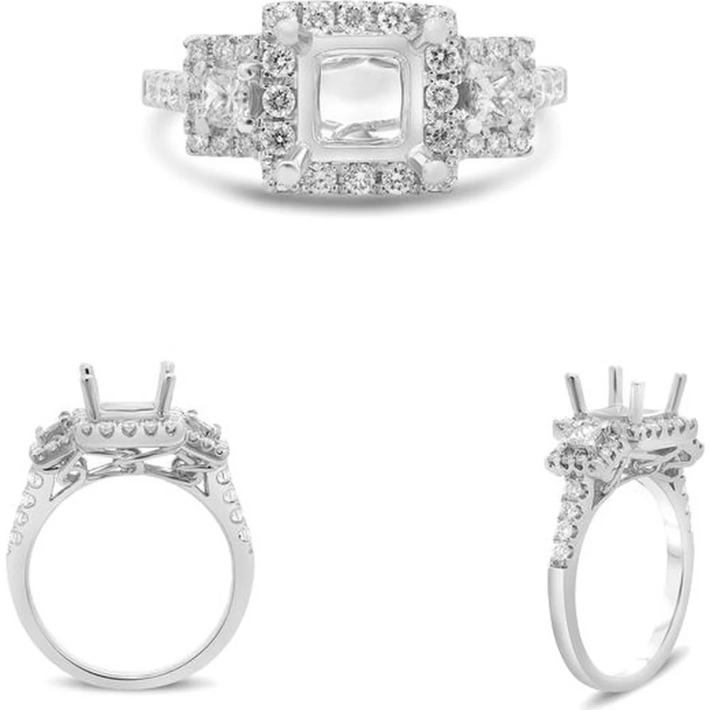 Roman & Jules - 14K White Gold 3-Stone Engagement Ring with Round and Princess Cut Diamonds - 0.71 Carat Total Diamond Weight