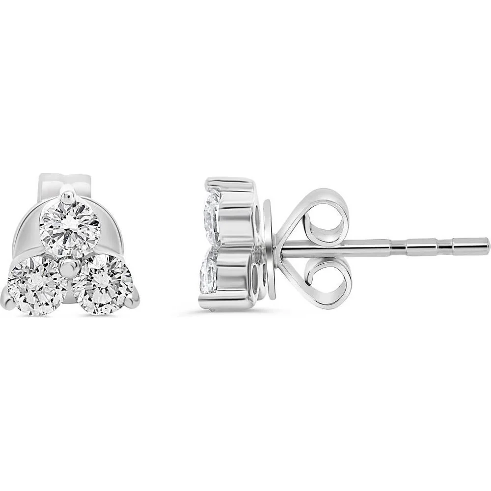 Roman & Jules - 14K White Gold 3-Stone Round Diamond Stud Earrings - 1.5 Carat Total Diamond Weight
