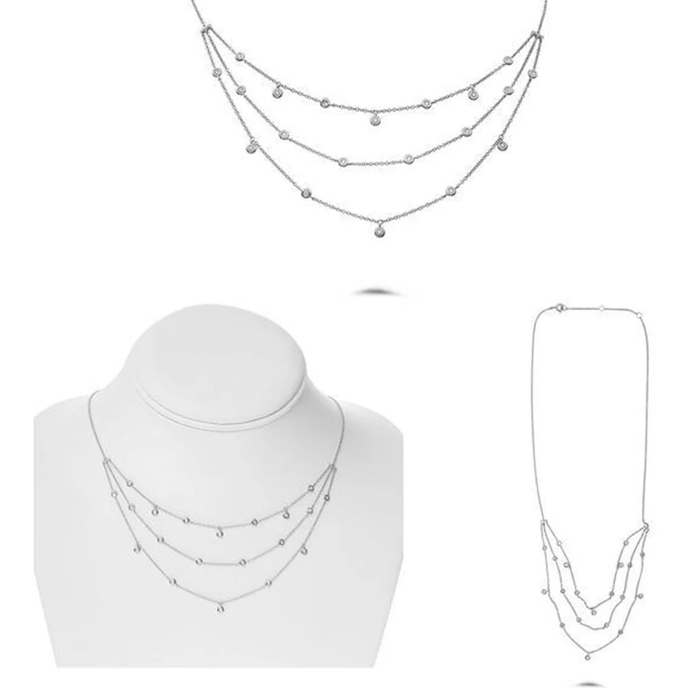 Roman & Jules - 14K White Gold 3-Strand Necklace with Bezel Set Round Diamonds - 0.39 Carat Total Diamond Weight