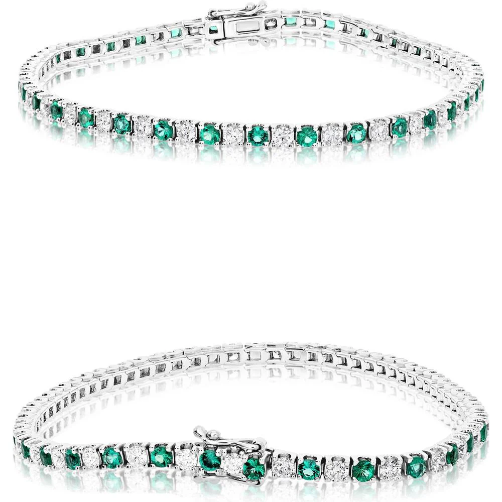 Roman & Jules - 14K White Gold 5-Carat Tennis Bracelet with Round and Emerald-Cut Diamonds - 2.50 Carat Total Diamond Weight