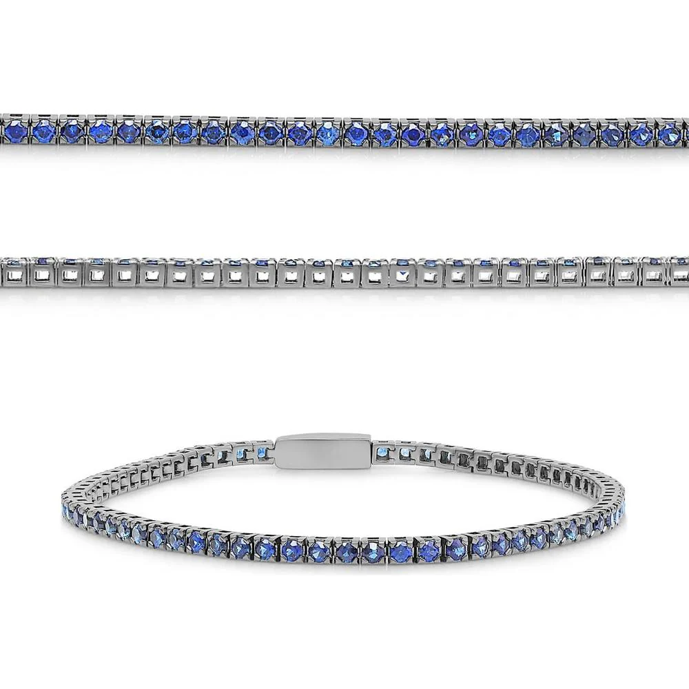 Roman & Jules - 14K White Gold 6.5" Tennis Bracelet with Round Prong Set Blue Sapphires - 2.50 Carat Total Sapphire Weight