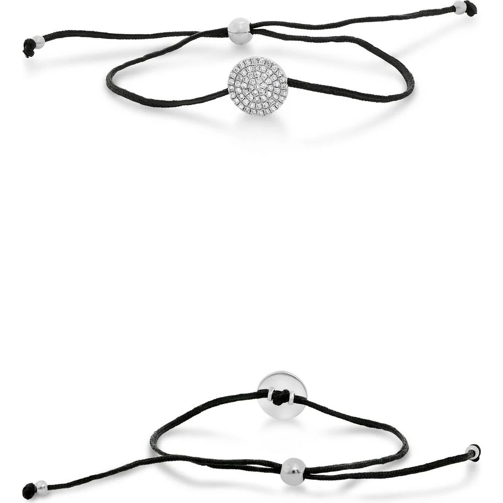 Roman & Jules - 14K White Gold Adjustable Diamond Disc String Bracelet with 0.14 Carat Round Diamonds