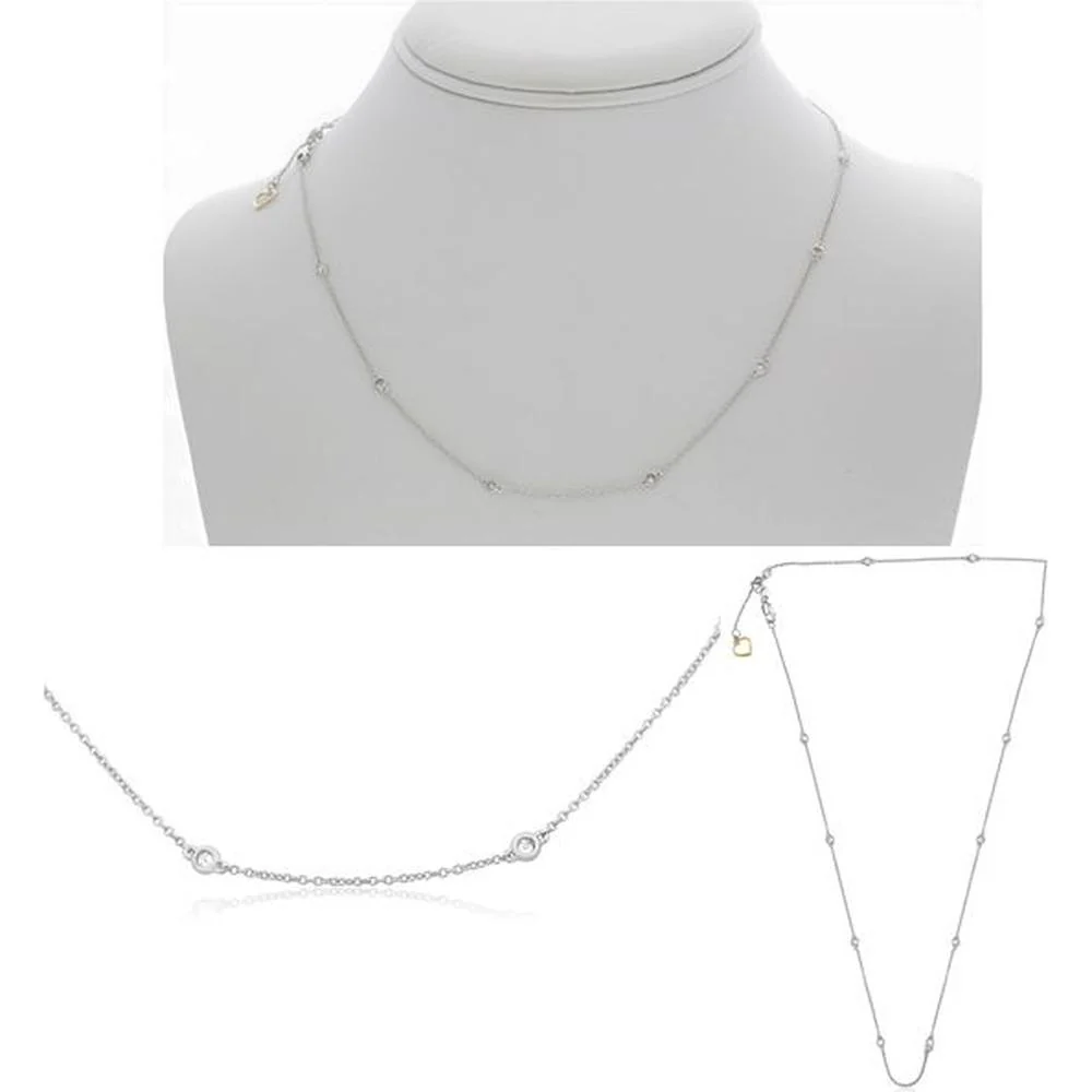 Roman & Jules - 14K White Gold Adjustable Necklace with 12 Round Bezel Set Diamonds - 0.50 Carat Total Diamond Weight