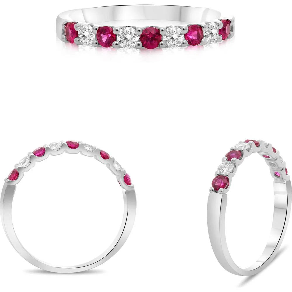 Roman & Jules - 14K White Gold Alternating Ruby & Diamond Band - 0.22 Carat Diamond & 0.35 Carat Ruby Total Weight