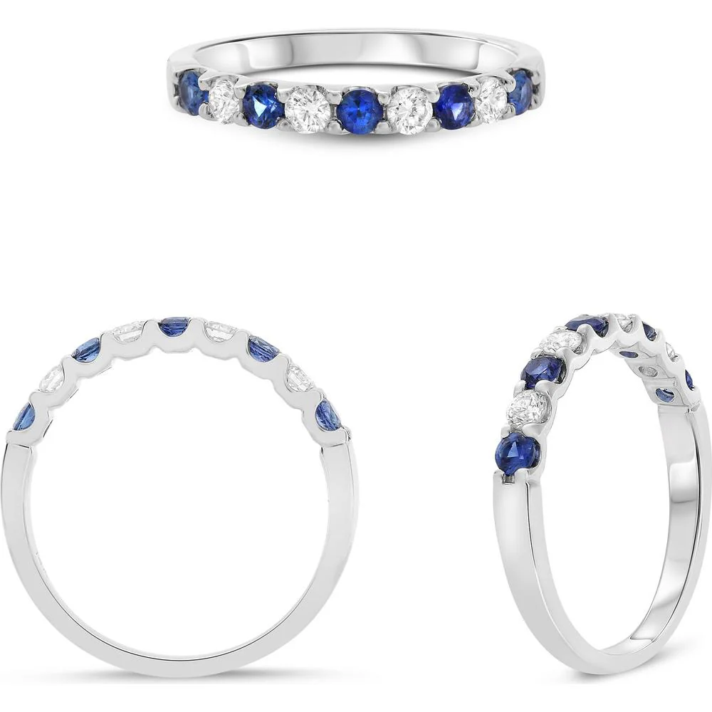 Roman & Jules - 14K White Gold Alternating Sapphire and Diamond Band - 0.35 Carat Sapphire, 0.22 Carat Diamond