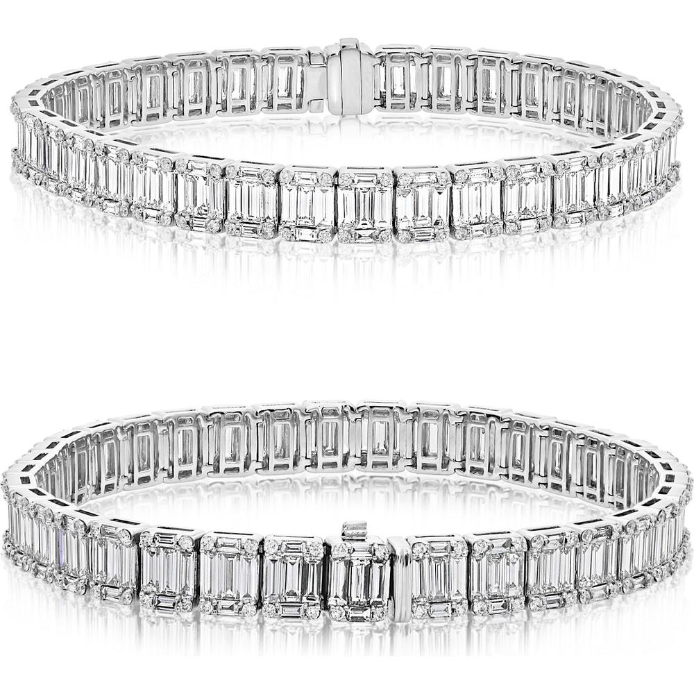 Roman & Jules - 14K White Gold Baguette and Round Diamond Bracelet - 9.75 Carat Total Diamond Weight