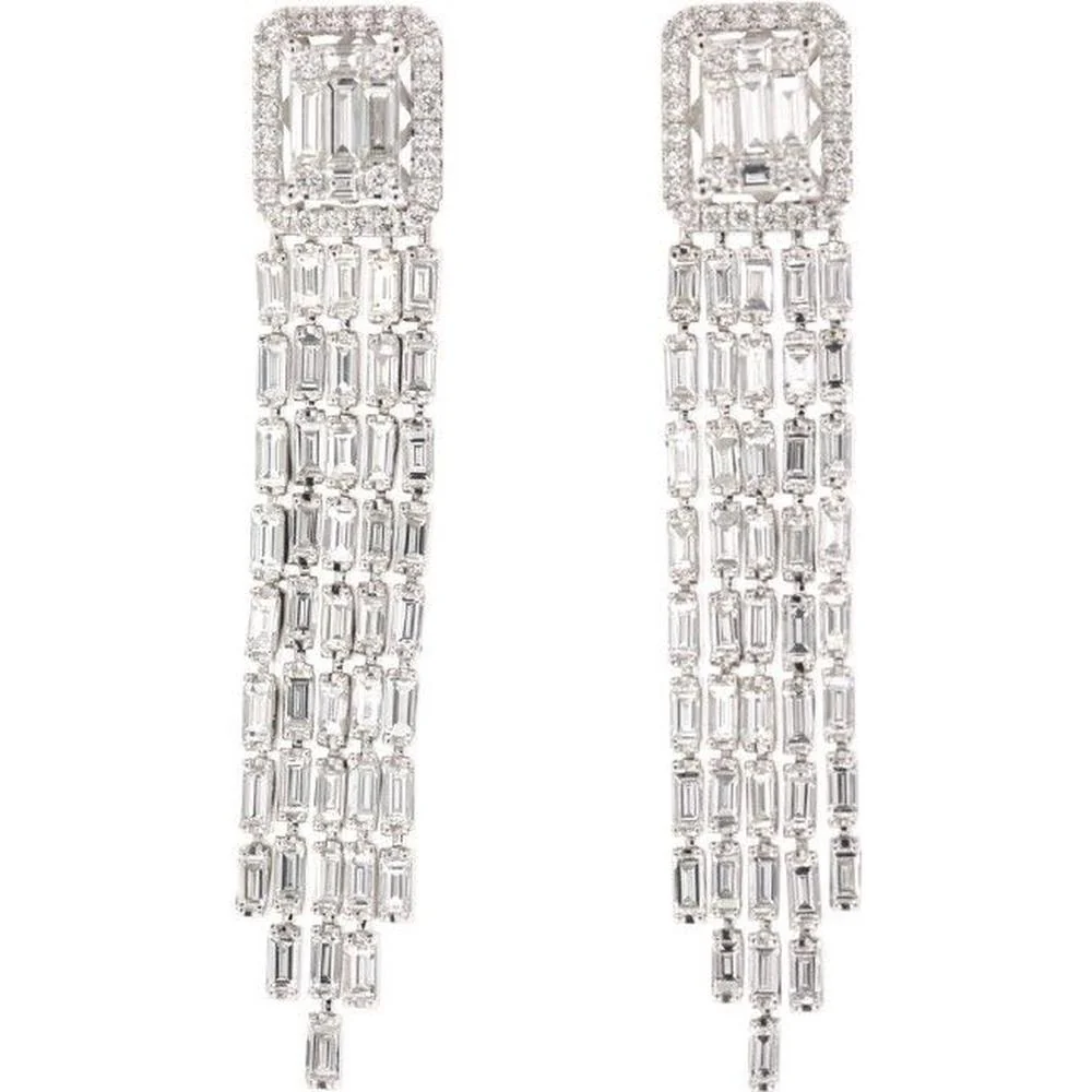 Roman & Jules - 14K White Gold Baguette and Round Diamond Earrings - 3.07 Carat Total Diamond Weight