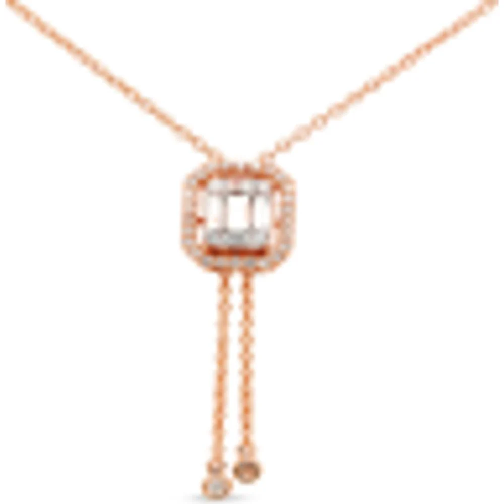 Roman & Jules - 14K White Gold Baguette and Round Diamond Halo Necklace - 0.36 Carat Total Diamond Weight
