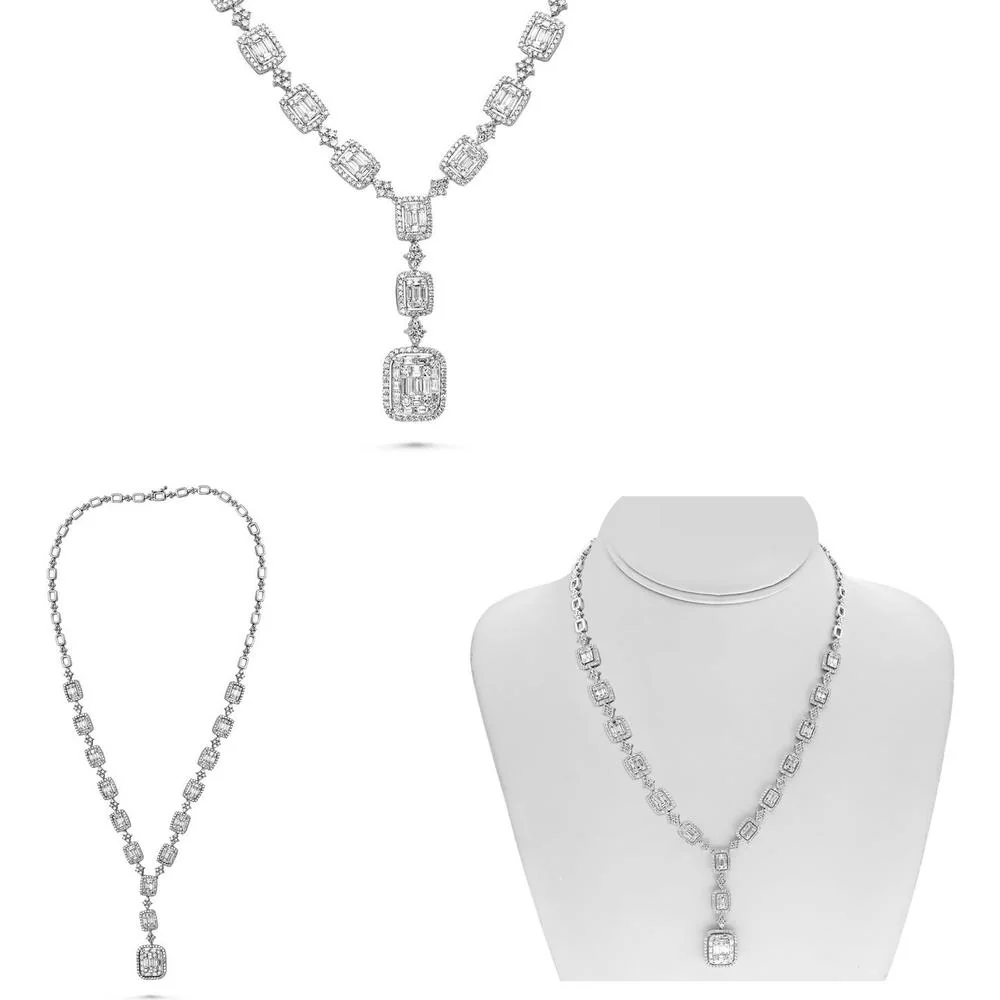 Roman & Jules - 14K White Gold Baguette and Round Diamond Pendant Necklace - 2.20 Carat Total Diamond Weight