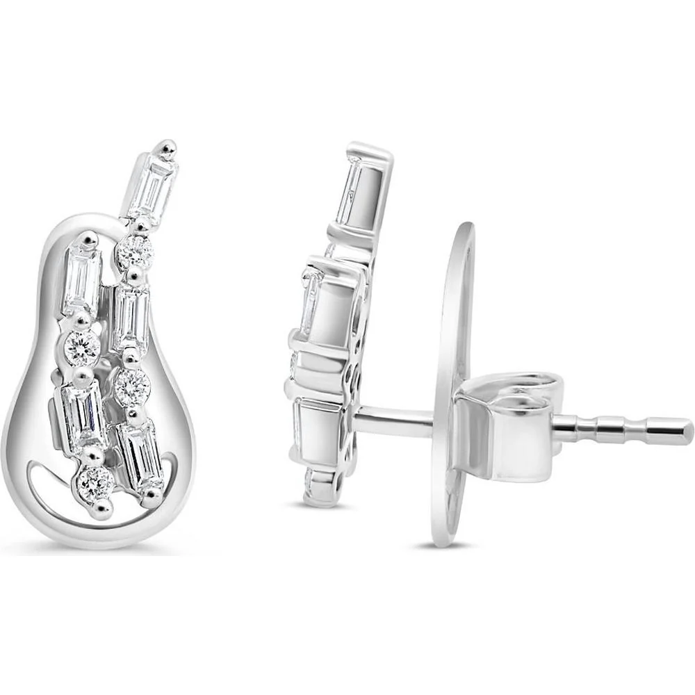 Roman & Jules - 14K White Gold Baguette and Round Diamond Stud Earrings - 0.30 Carat Total Diamond Weight