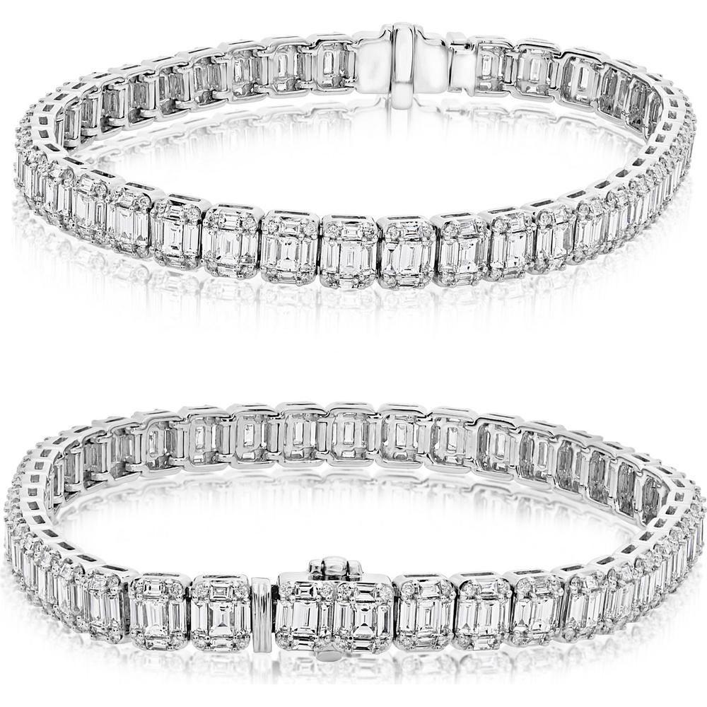 Roman & Jules - 14K White Gold Baguette and Round Diamond Tennis Bracelet - 5.75 Carat Total Diamond Weight